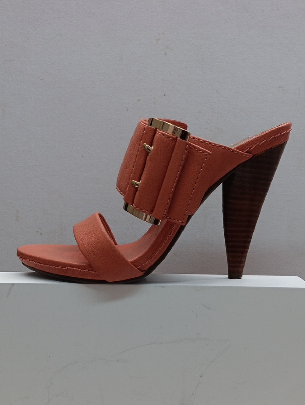 Michael Kors Women's Orange High Heel Slide Sandal with Gold Accent Size 9M
